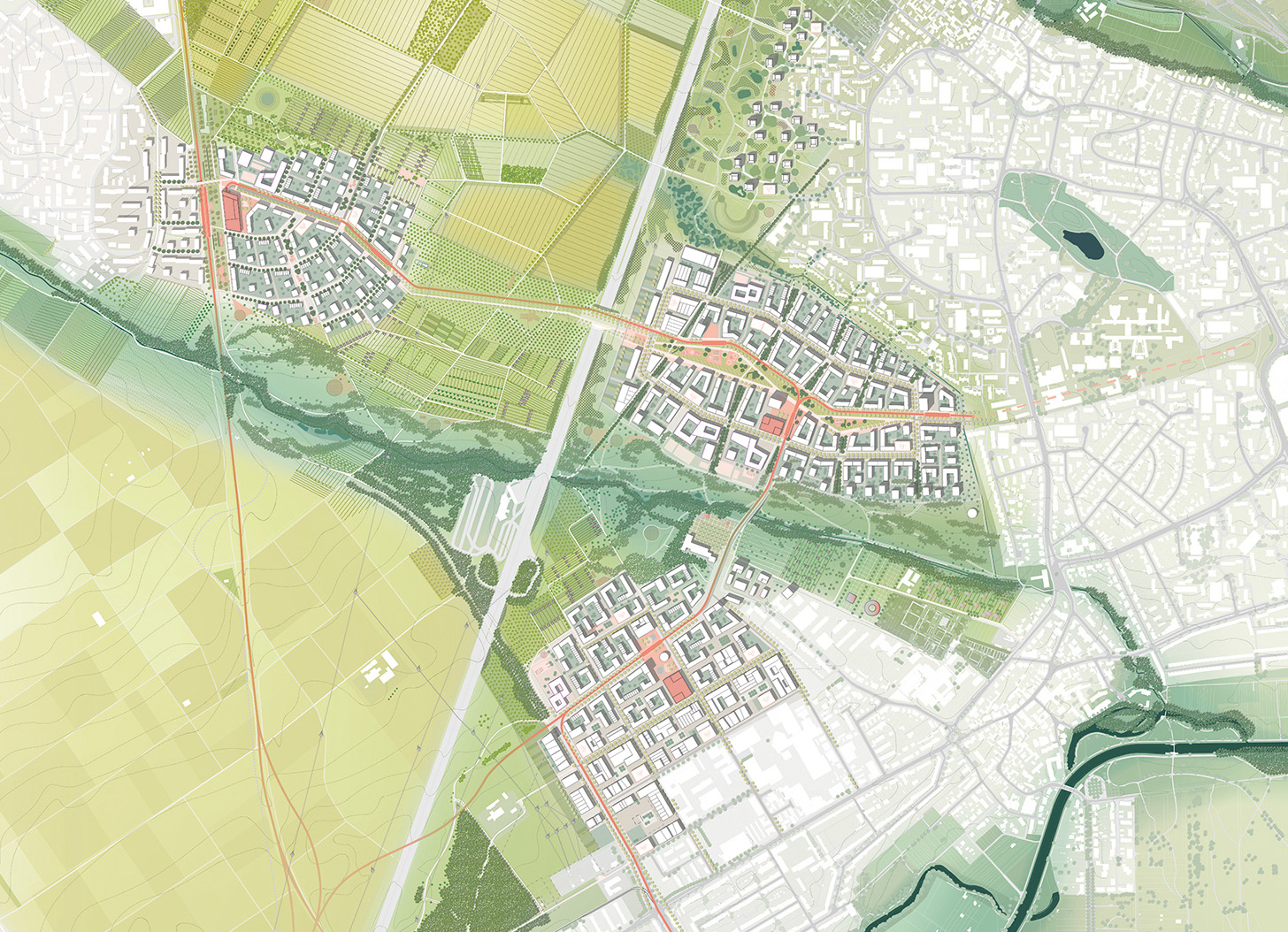 Mit der Landschaft entworfene Quartiere im Kreislauf zwischen Taunus und Frankfurt